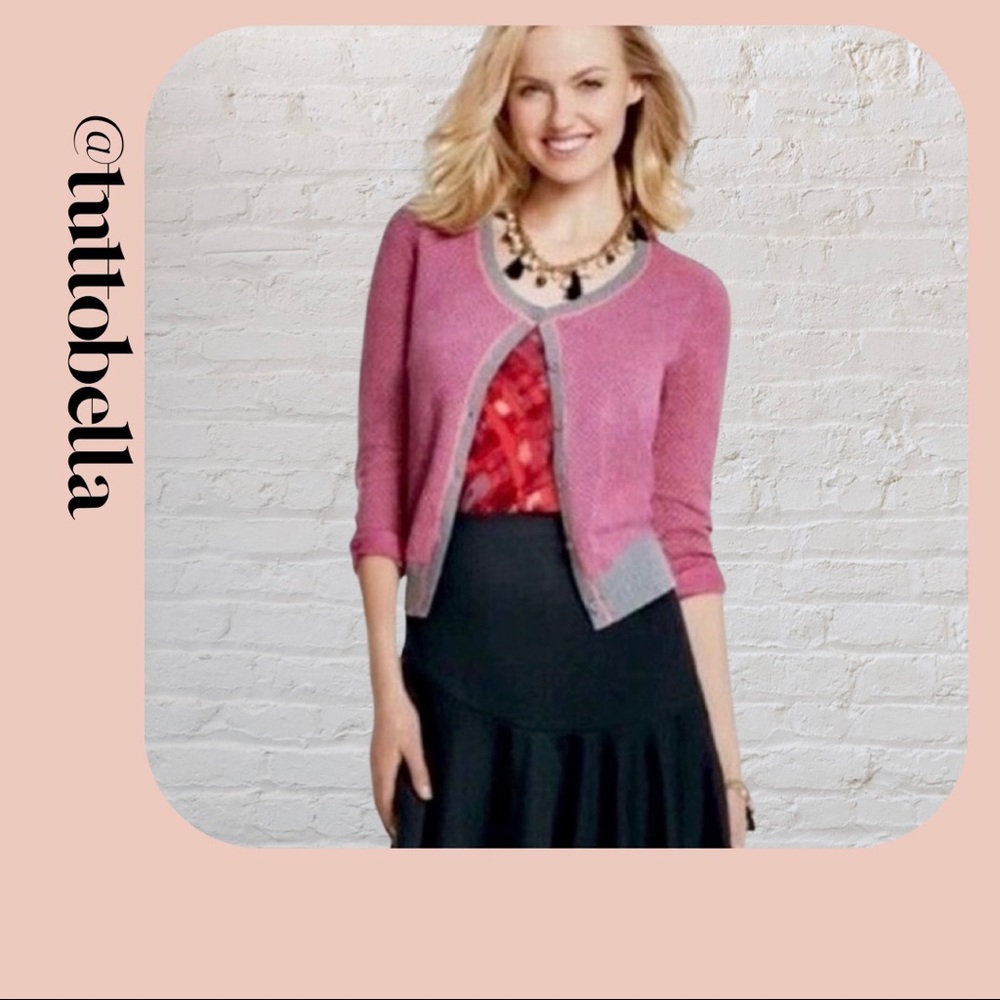 Cabi Pink and Grey Diamond Cardigan Sweater